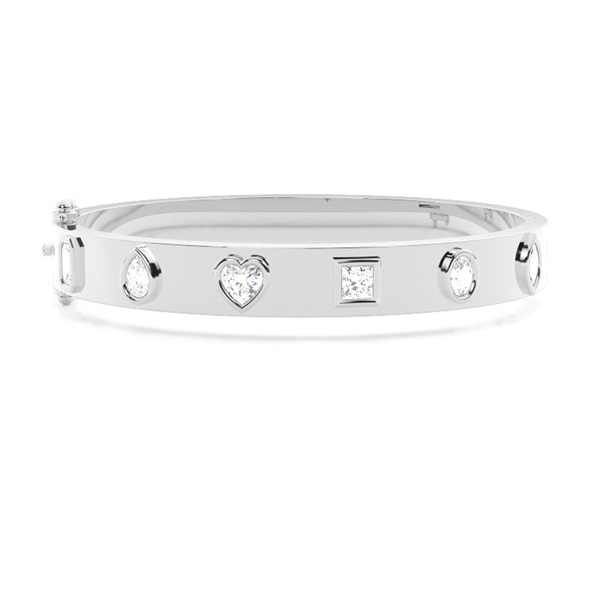 Flush Setting Multi Shape Diamond Bangle