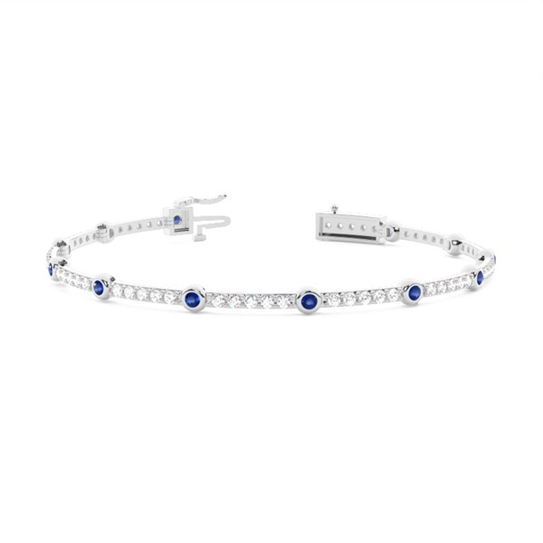 4 Prong Setting Round Blue Sapphire Tennis Bracelet