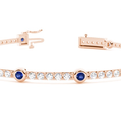 Rundes Tennisarmband mit blauem Saphir in 4 Krappenfassungen