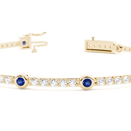 Rundes Tennisarmband mit blauem Saphir in 4 Krappenfassungen