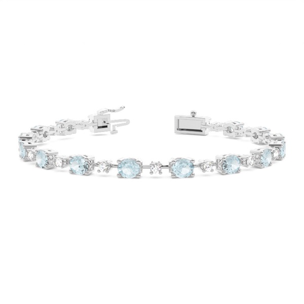 4 Prong Setting Oval Aquamarine Tennis Bracelet