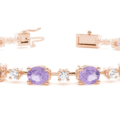 Ovales Amethyst-Tennisarmband mit 4 Krappenfassungen