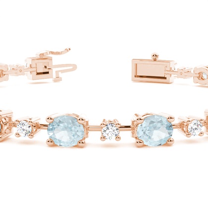 Ovales Aquamarin-Tennisarmband mit 4 Krappenfassungen