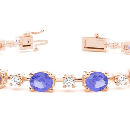 Ovales Tansanit-Tennisarmband in 4 Krappenfassungen