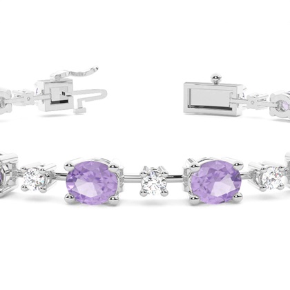 Ovales Amethyst-Tennisarmband mit 4 Krappenfassungen