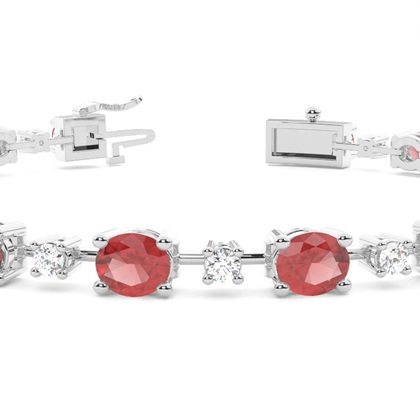 Ovales Granat-Tennisarmband mit 4 Krappenfassungen