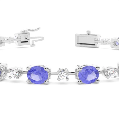 Ovales Tansanit-Tennisarmband in 4 Krappenfassungen