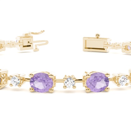 Ovales Amethyst-Tennisarmband mit 4 Krappenfassungen