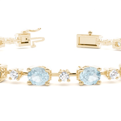 Ovales Aquamarin-Tennisarmband mit 4 Krappenfassungen