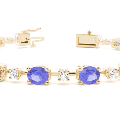 Ovales Tansanit-Tennisarmband in 4 Krappenfassungen