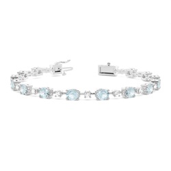 Ovales Aquamarin-Tennisarmband mit 4 Krappenfassungen