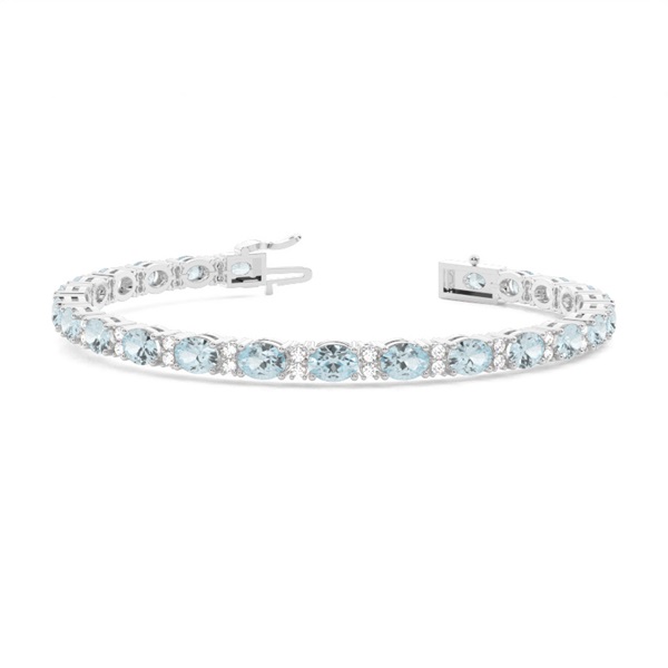 4 Prong Setting Oval Aquamarine Tennis Bracelet