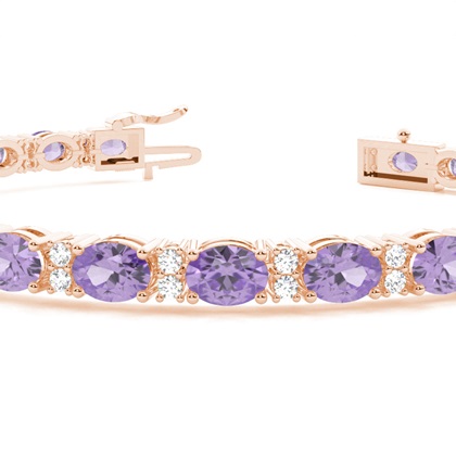 Ovales Amethyst-Tennisarmband mit 4 Krappenfassungen