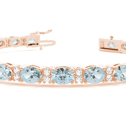 Ovales Aquamarin-Tennisarmband mit 4 Krappenfassungen