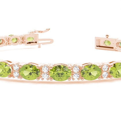 Ovales Peridot-Tennisarmband in 4 Krappenfassungen