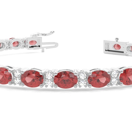 Ovales Granat-Tennisarmband mit 4 Krappenfassungen