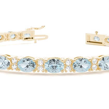 Ovales Aquamarin-Tennisarmband mit 4 Krappenfassungen