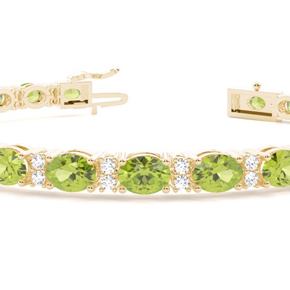 Ovales Peridot-Tennisarmband in 4 Krappenfassungen