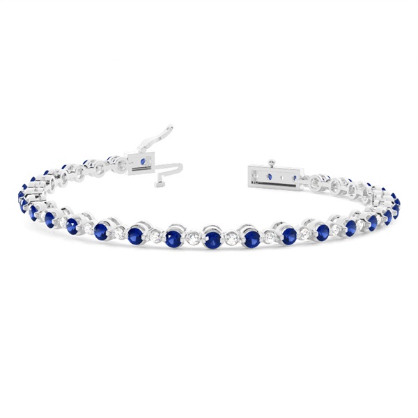 2 Prong Setting Round Blue Sapphire Tennis Bracelet