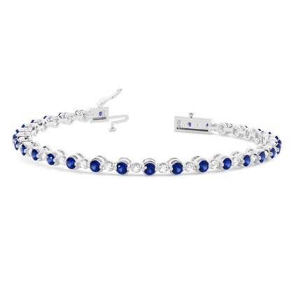 2 Prong Setting Round Blue Sapphire Tennis Bracelet