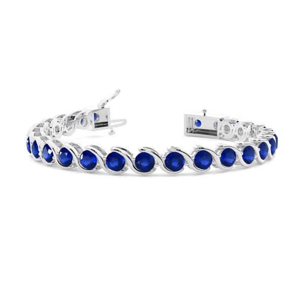 Semi Bezel Setting Round Blue Sapphire Tennis Bracelet