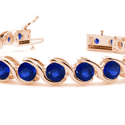 Semi Bezel Setting Round Blue Sapphire Tennis Bracelet