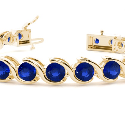 Semi Bezel Setting Round Blue Sapphire Tennis Bracelet