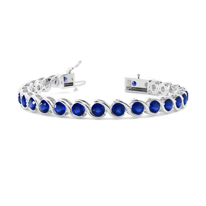 Semi Bezel Setting Round Blue Sapphire Tennis Bracelet
