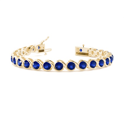 Semi Bezel Setting Round Blue Sapphire Tennis Bracelet