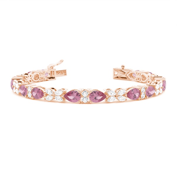 4 Prong Setting Pear Pink Tourmaline Tennis Bracelet