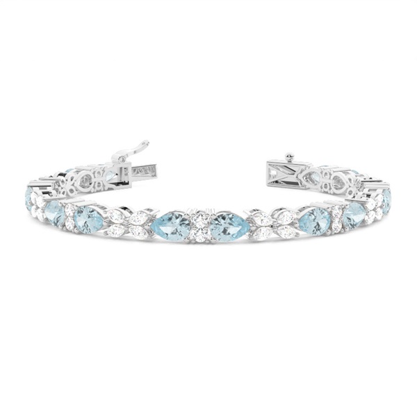 4 Prong Setting Pear Aquamarine Tennis Bracelet