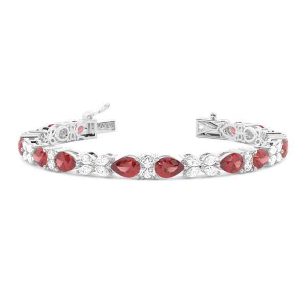 4 Prong Setting Pear Garnet Tennis Bracelet