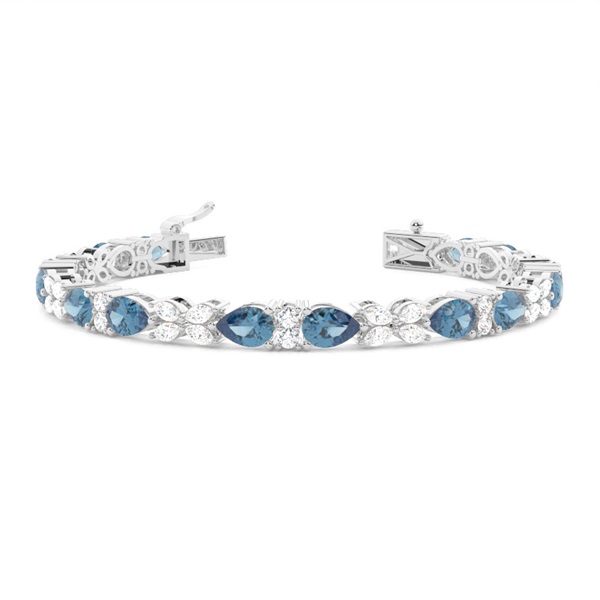 4 Prong Setting Pear Blue Topaz Tennis Bracelet