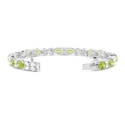 Birnen-Peridot-Tennisarmband mit 4 Krappenfassungen