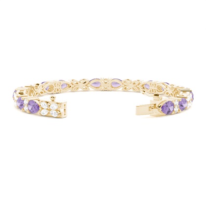 Birnen-Amethyst-Tennisarmband mit 4 Krappenfassungen