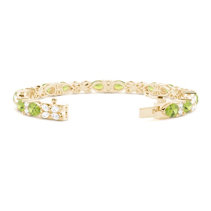 Birnen-Peridot-Tennisarmband mit 4 Krappenfassungen
