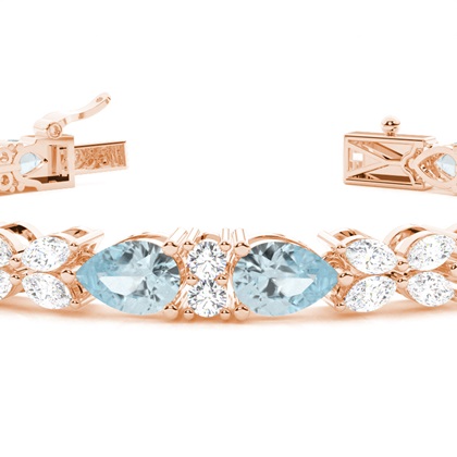 Birnen-Aquamarin-Tennisarmband mit 4 Krappenfassungen