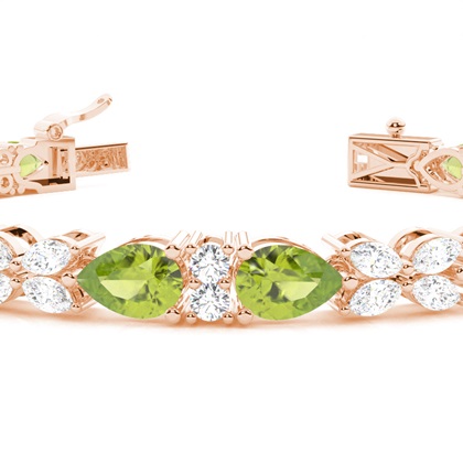 Birnen-Peridot-Tennisarmband mit 4 Krappenfassungen