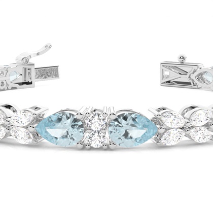 Birnen-Aquamarin-Tennisarmband mit 4 Krappenfassungen