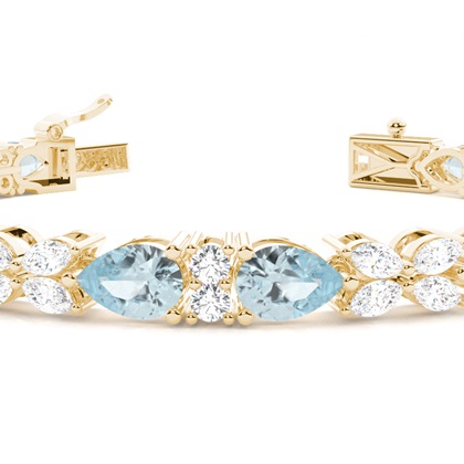 Birnen-Aquamarin-Tennisarmband mit 4 Krappenfassungen