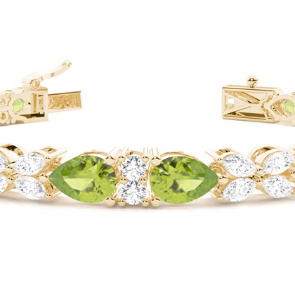 Birnen-Peridot-Tennisarmband mit 4 Krappenfassungen