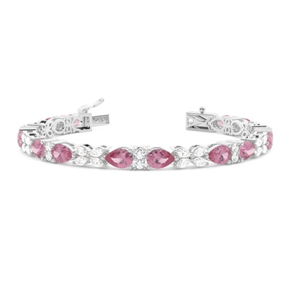 4 Prong Setting Pear Pink Tourmaline Tennis Bracelet