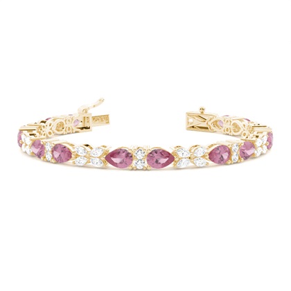 4 Prong Setting Pear Pink Tourmaline Tennis Bracelet