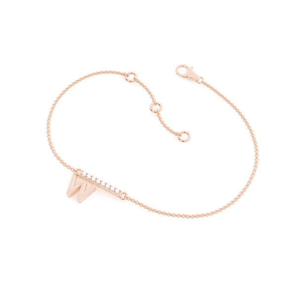 W Initial Diamond Deliacte Chain Bracelet
