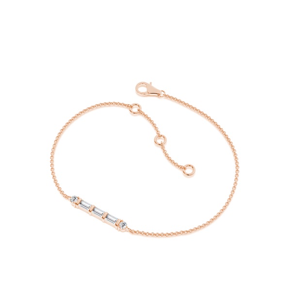 Bagguete and round diamond Delicate chain Bracelet