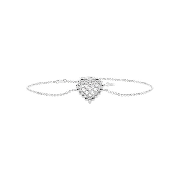 Round Diamond pave set beaded heart shape delicate chain bracelet