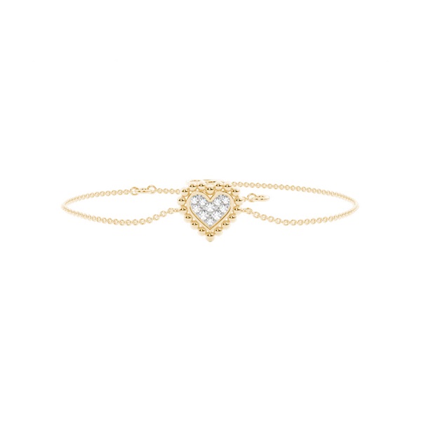 Round Diamond pave set beaded heart shape delicate chain bracelet