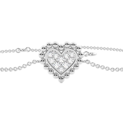 Round Diamond pave set beaded heart shape delicate chain bracelet