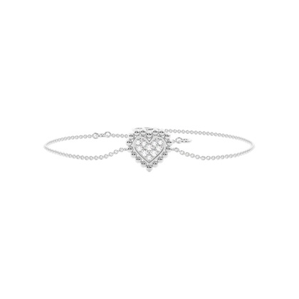 Round Diamond pave set beaded heart shape delicate chain bracelet