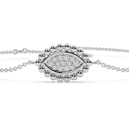 Round Diamond pave set beaded marquise shape delicate chain bracelet